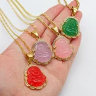 Carved Jade Pendant Stainless Steel Crystal Laughing Religious Maitreya Carved Jade Buddha Pendant Necklace