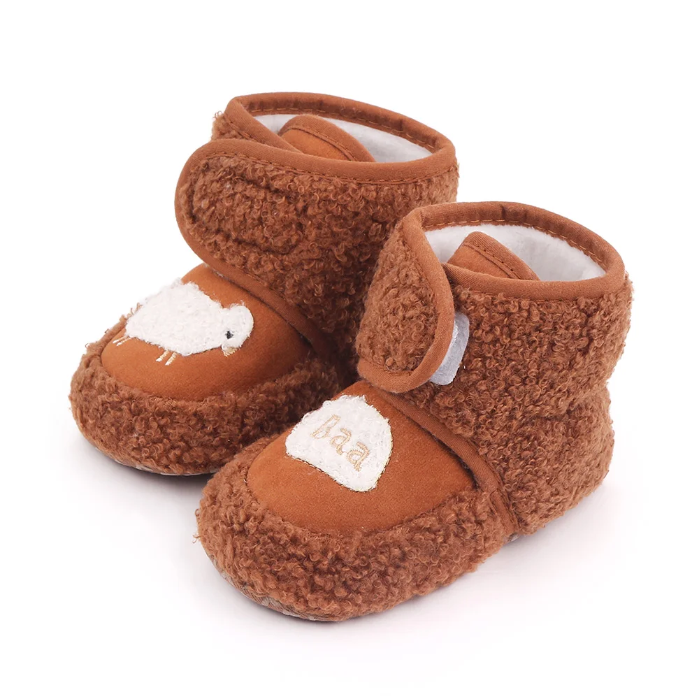 Winter Baby Fluffy Lamb Solid Color Warm High Top Soft Sole Infants Walking Cotton Boots manufacture