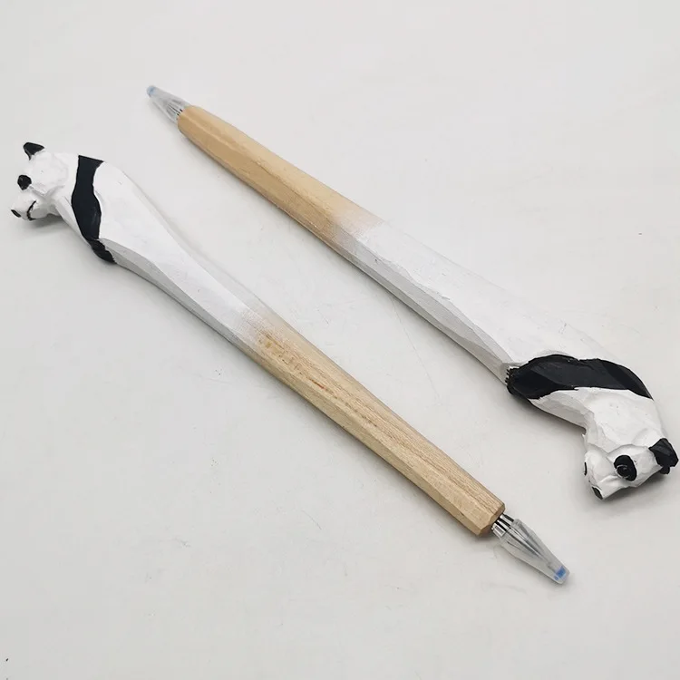 Customized Wood Carved Animal Pen, Back to School Gift Wooden Animal Pens Set OEM ODMLion Leopard Giraffe Elephant Rhino Novelty