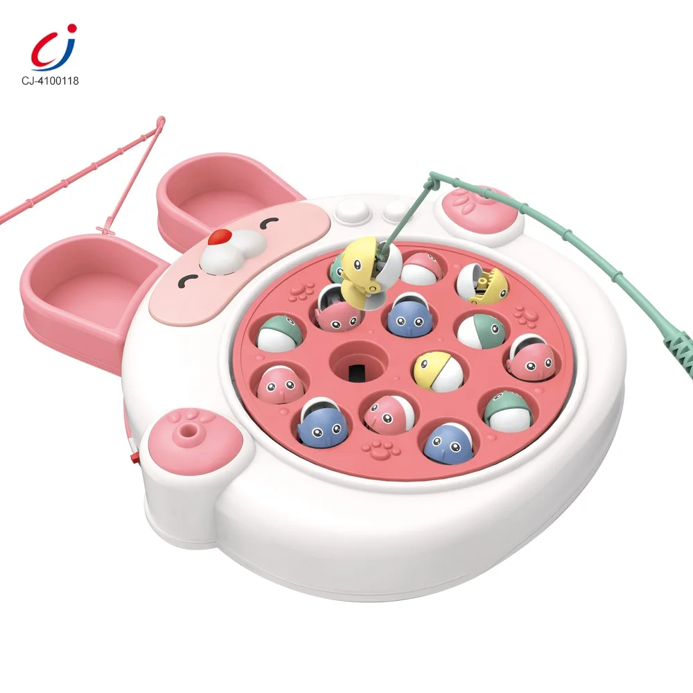 Chengji early education kids interactive baby toy plastic fishing table toy set new rotating music electronic fishing game toy