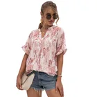 Summer T-shirt T-shirts 2021 Summer New Women's V-neck Tie-dye Print Casual T-shirt Chiffon T-shirts