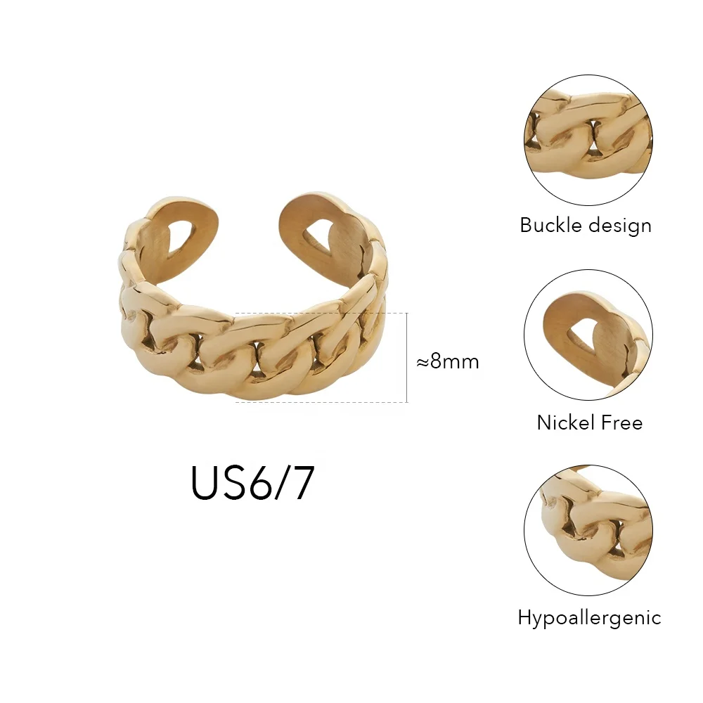 Latest 18K Gold Plated Stainless Steel Jewelry Chain Open Adjustable Finger Ring For Women Accessories Ring R224181