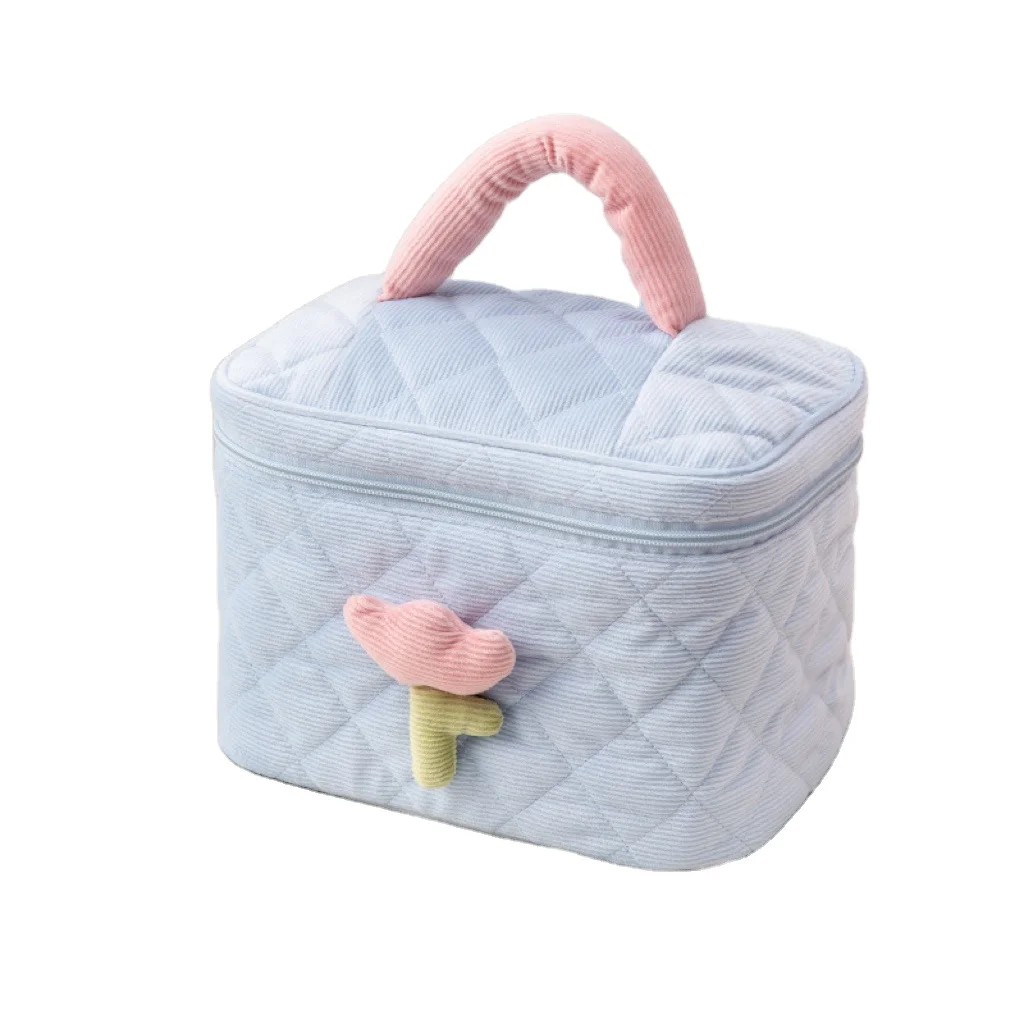 2024   Pastel Color 3D Flower Quilting Carryall Travel Accessory Make up Makeup Organizer Gifts for girls Velvet Cosmetic Bag