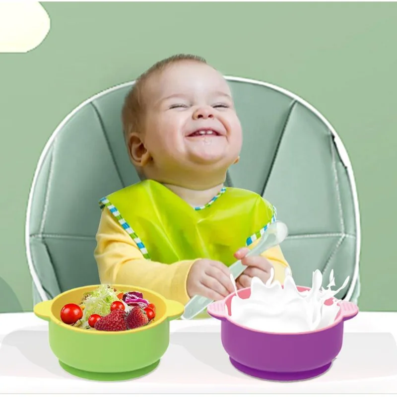 Spill Proof Feeding Bowl with Suction Cup Base silicone baby bowl  for Toddlers