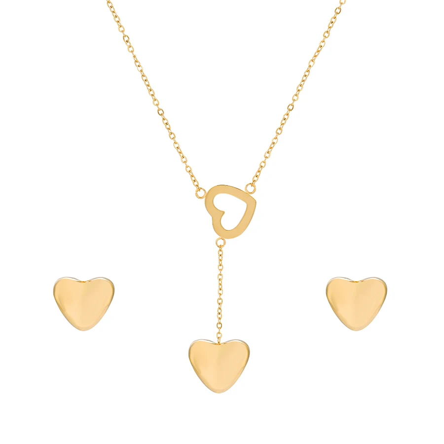 S-197 Xuping fashion Stainless Steel Heart Afician Gold Plated Charm Earrings and Necklace Jewelry Set