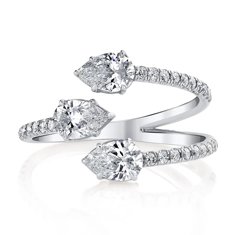 18K Gold Plated Three Stone Prong Pearl Adjustable Ring in 925 Sterling Silver