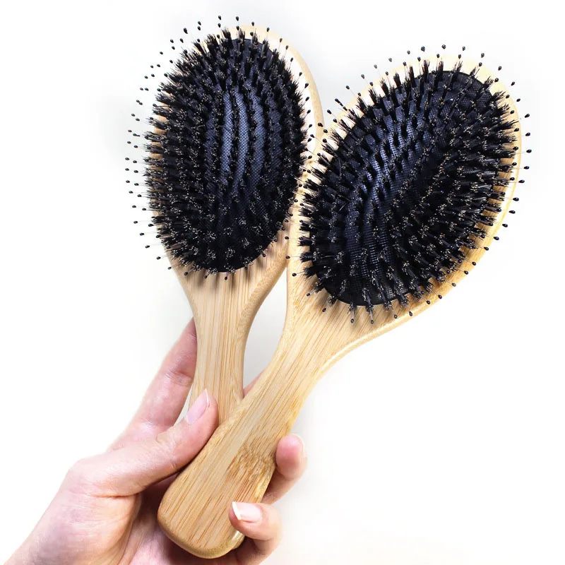 Custom hair straightening airbag comb hair styling smooth cushion comb high quality bamboo wood scalp massage anti-static comb