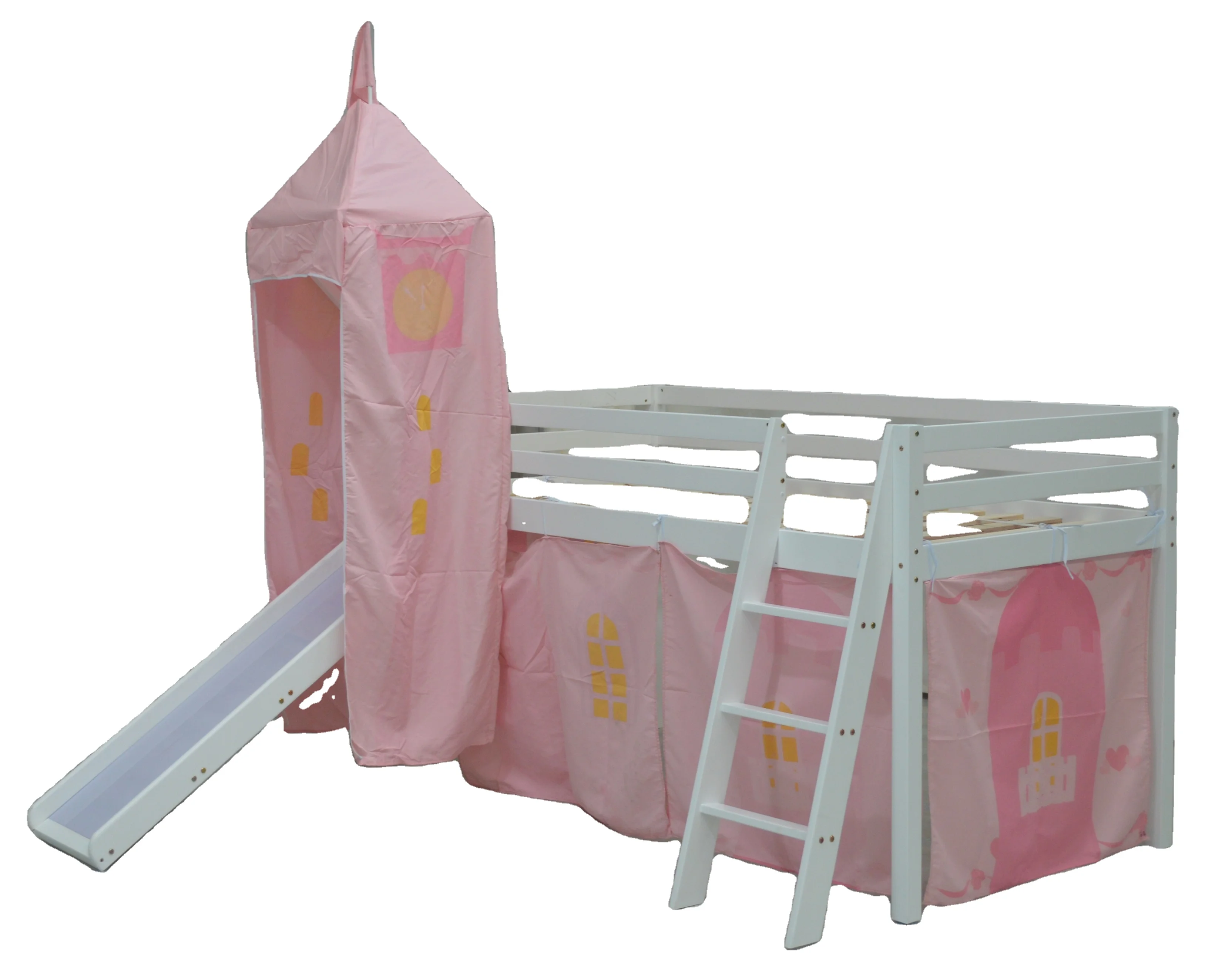 mid sleeper bed with slide and tent