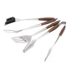 Wood Grill 4PCS Beech Wood BBQ Grill Set Barbecue Stainless Steel BBQ Tools Sets