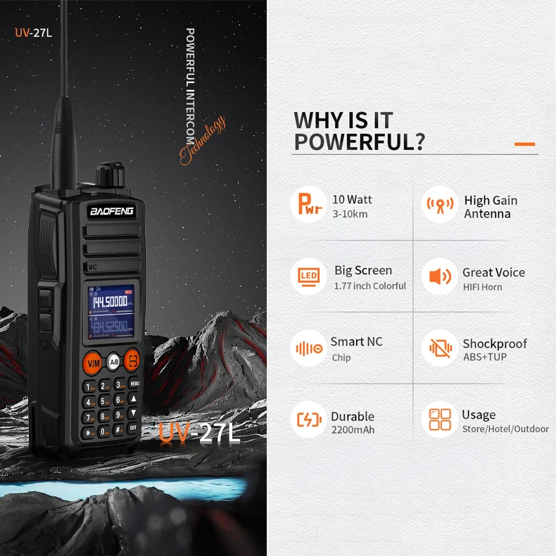 2024 Baofeng UV-27 Ham 999CH Walkie Talkies 5-10km 10watt Multi-Band Two Way Radio With Stopwatch