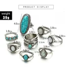 Turquoise New Turquoise Retro Ethnic Style Gemstone Leaf Feather Combination Ring