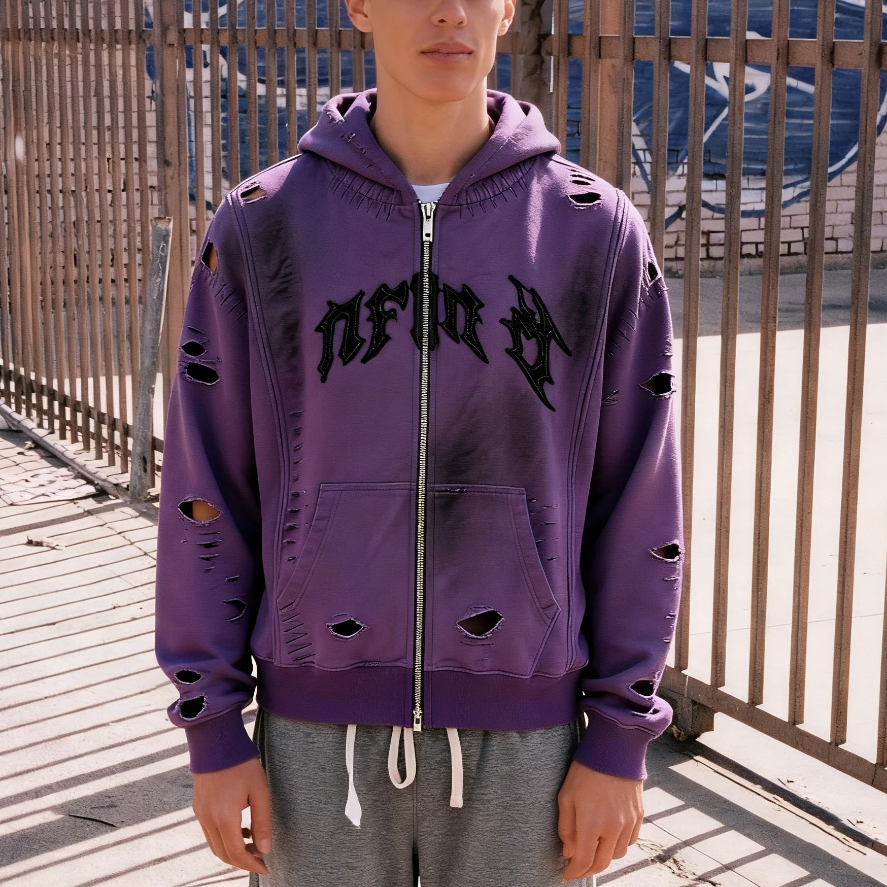 product 450gsm oversized heavyweight vintage acid wash mens zip up embroidery hoodie cotton distress design dirty wash hoodie unisex-1