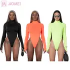 Amazon 2021 B6019 Hot Onsale Turtleneck Solid Color Long Sleeve Skinny Clothing Bodysuit Woman