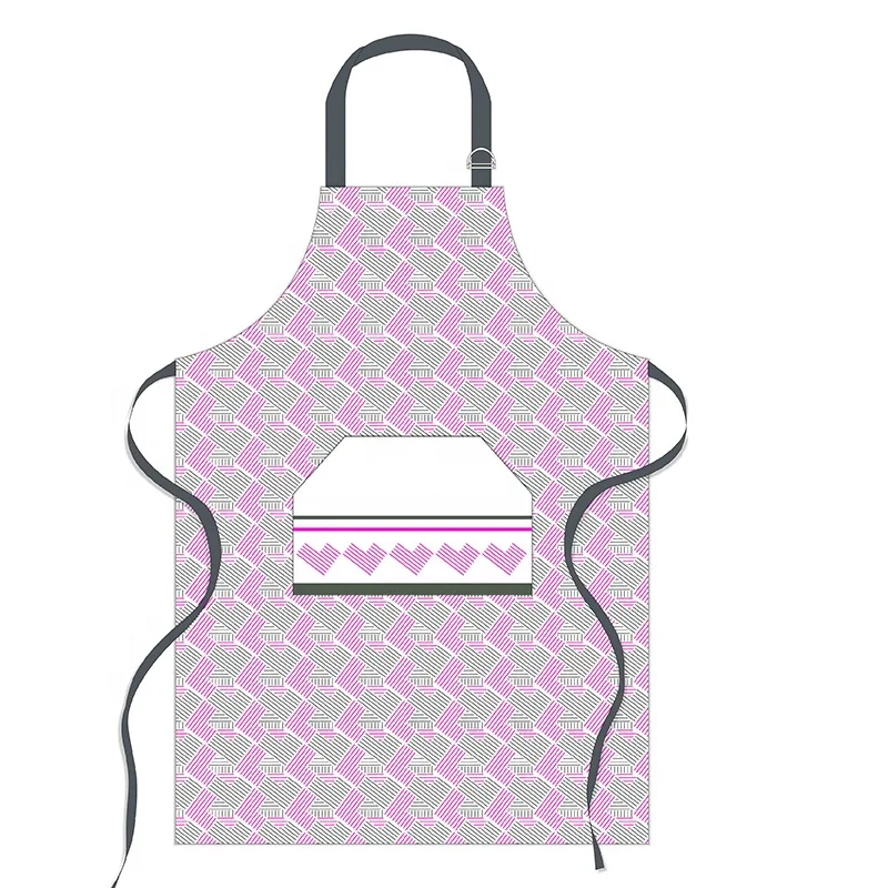 Geometric pattern printed pocket cooking apron custom kitchen sleeveless neutral cotton waterproof apron