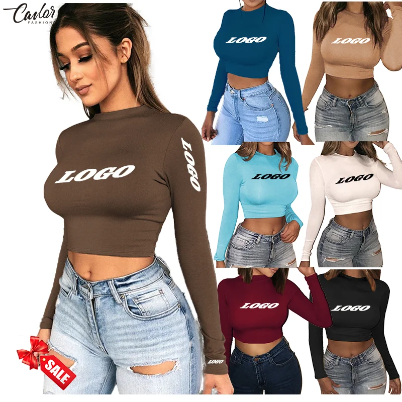 S21 Custom logo Cropped Women Knitted T-Shirt Graphic Shirts Plain No Brand spring summer 2022 New Arrivals Clothing Crop Top