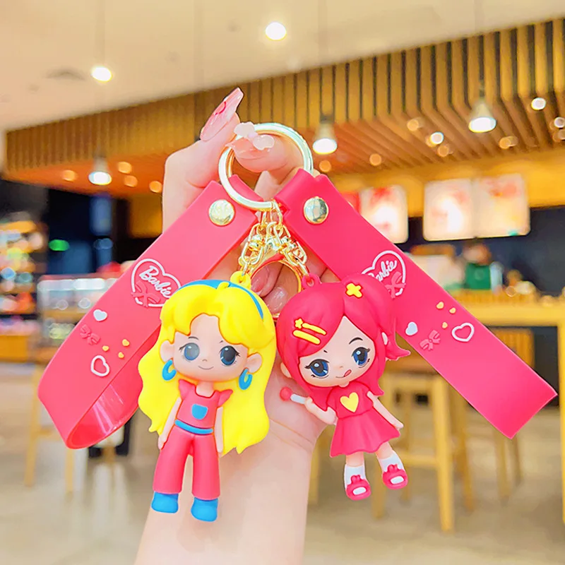 Hot sales 5 colors 3d Custom Dancing girl Cartoon Anime figure Car accessories Plastic key chains