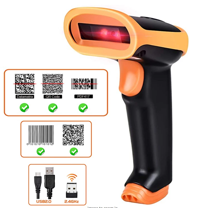 Black Handhold Automatic Barcode Reader Wireless Barcode Scanner USB3.0 Fast Transmissi Warehouse Dedicated Scan Gun Barcode Scanner with USB Receiver