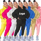 Fast Shipping Custom Logo Cotton Women Jogging Suits Thick Long Sleeve Hooded Matching Autumn Outfits