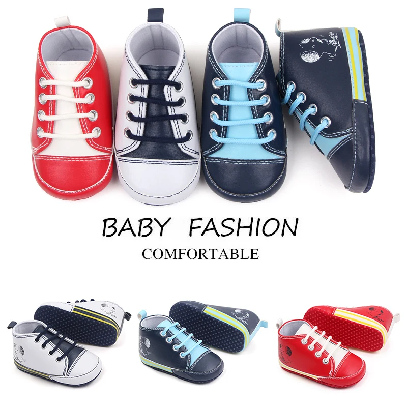 0-12 Months PU Leather Canvas Casual Baby Shoes Lace-up Toddler Shoes manufacture
