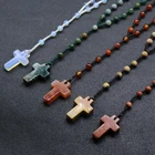 Cross Rosary Natural Red Agate Stone Beads Crucifix Cross Rosary Beads Necklace Tiger Eye Christian Necklace