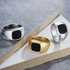 Ring Rings Hot Selling Ring Women 18K Gold Plated Mens Stainless Steel Rings Classical Black Stone Rings