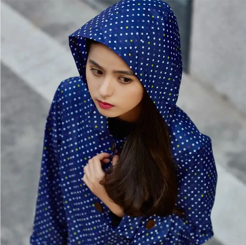 DD1155  Fashionable Popular Design Raincoat Navy Blue Simple High Quality New Ladies Long Rain Coat With Hood