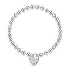Sterling Female Bracelet S925 Sterling Silver Female Heart Shape Beads Punk Simple Bracelet
