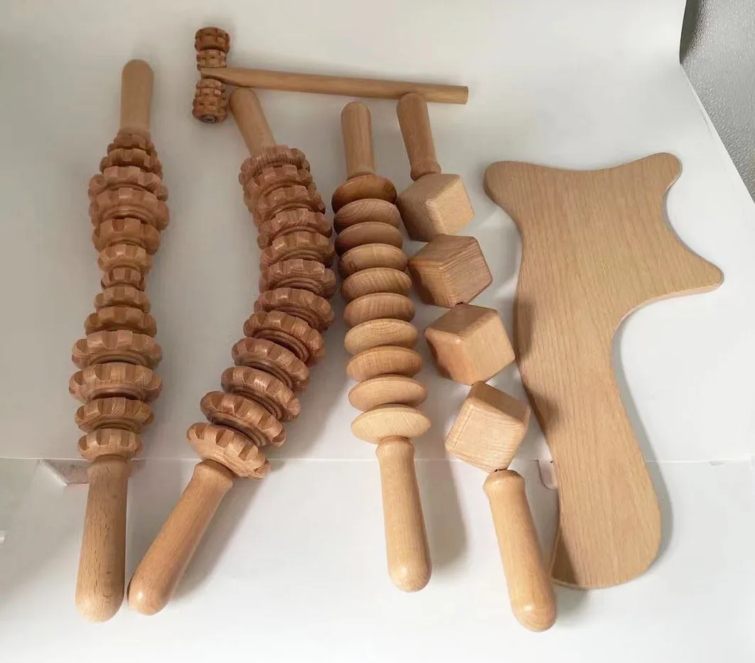 6pcs hot selling Private Label Beech Wood Therapy Roller Massage Tools Set for Body Health Care