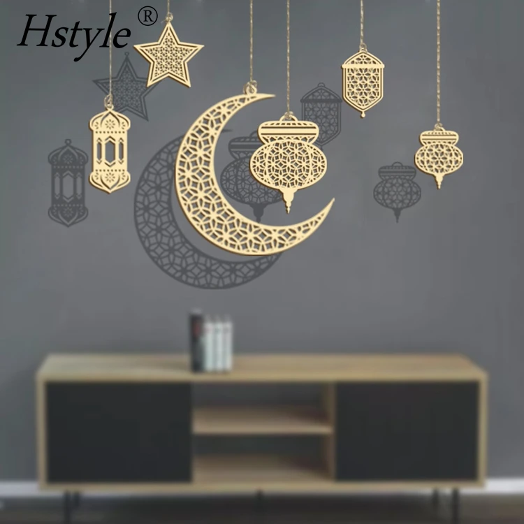 Vintage Wood Eid Mubarak Ramadan Pendants Wall Hanging Ornament Decor Gifts 