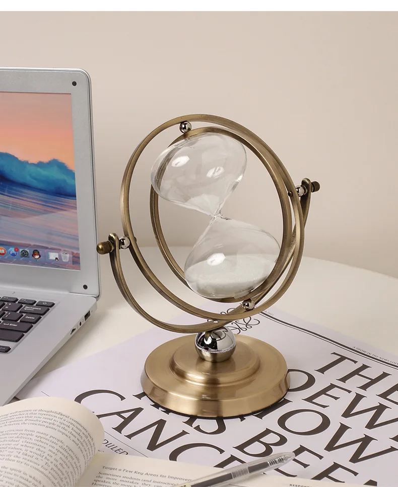 Rotating Globe Style Hourglass Timer Antique Bronze Finish Modern Decorative Home Office Desk Ornament Time Management Tool