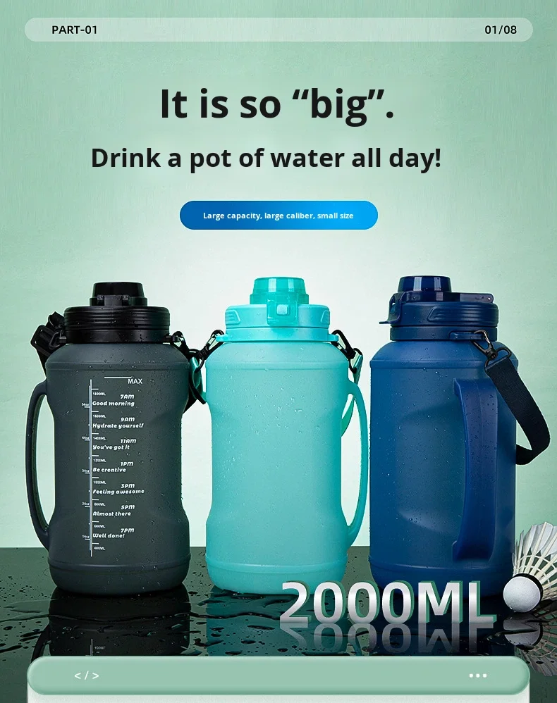 Custom 2L Silicone Sports Water Bottle Portable Foldable Large Capacity Outdoor Camping with Direct Drinking Handle for Tours manufacture