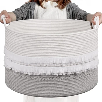 Top-selling cotton rope woven plant basket laundry hamper with handles