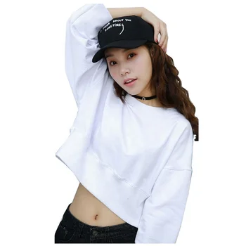 Wholesale Streetwear Teen Girls French Terry Loose Crewneck Drop Shoulder Pullover Plain White Women Cropped Sweatshirt Crop Top