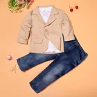 China Boys Wholesale China Manufacturer Stylish Party 3 Pieces Of Coat T Shirt And Jeans Fashion Cotton Boys Kids Sets