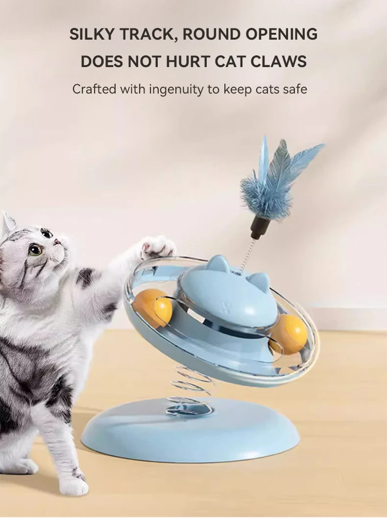 New 3in1 Cat Turntable Toy With Feather Ball Cat Leakage Food Toy Turntable Interactive Teasing Cat Toys Pet Products supplier