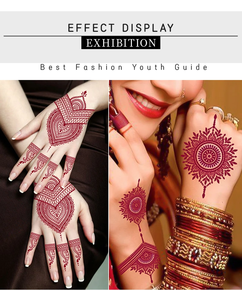Custom Water Transfer Printing Red Ink Colorful Lace Red Henna Tattoo Temporary Sticker for Hands supplier