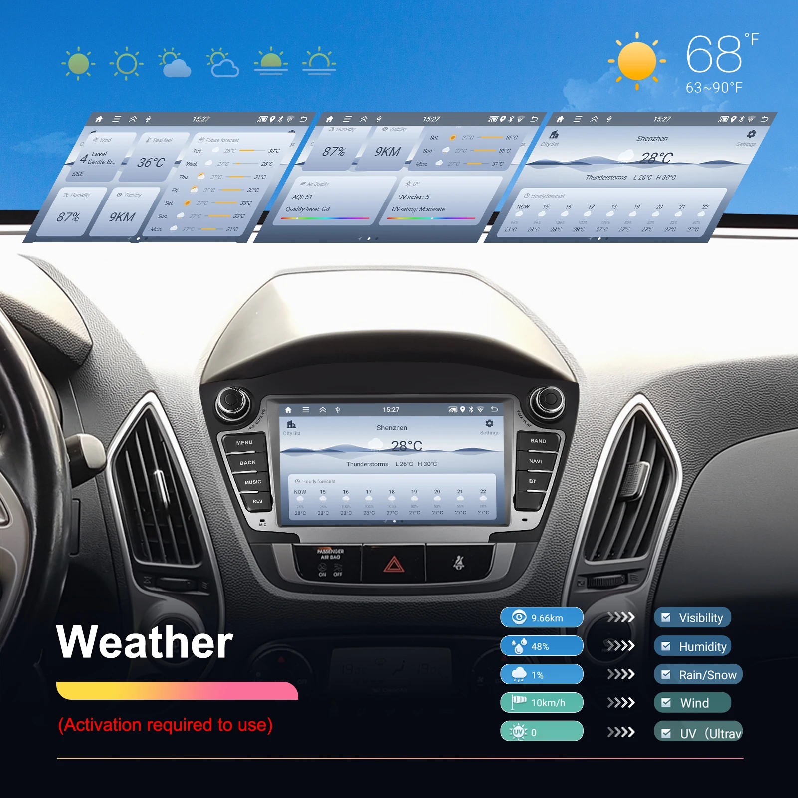 Podofo 7'' 2+64GB Android Car Radio Stereo Wireless Carplay Android Auto Wifi DVR EQ GPS for Hyundai Tucson/IX35 2009-2015 OEM A4251 manufacture
