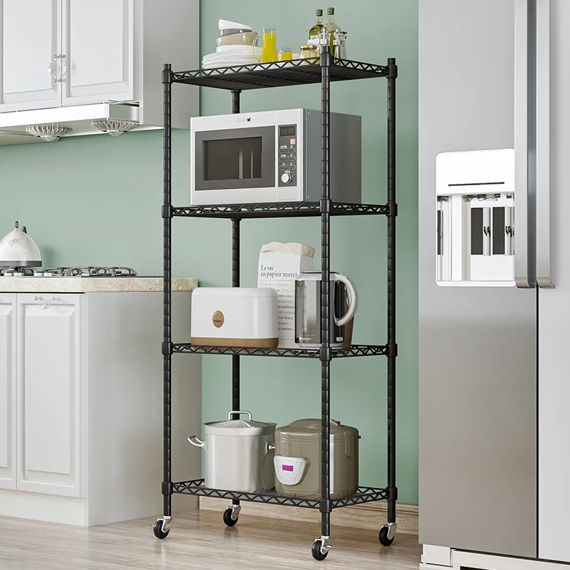 Multifunctional Living Room Shelf Height Adjustable Kitchenware Rack Microwave Oven Rack Kitchen with Wheelss
