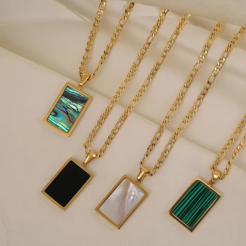 Fashion Jewelry Wholesale Colorful White Shell Necklace Rectangle Pendant Necklace Stainless Steel Necklace