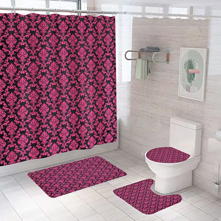 Waterproof Shower Curtain Set Home Bathroom Non-slip Bath Mat Toilet Lid Cover 