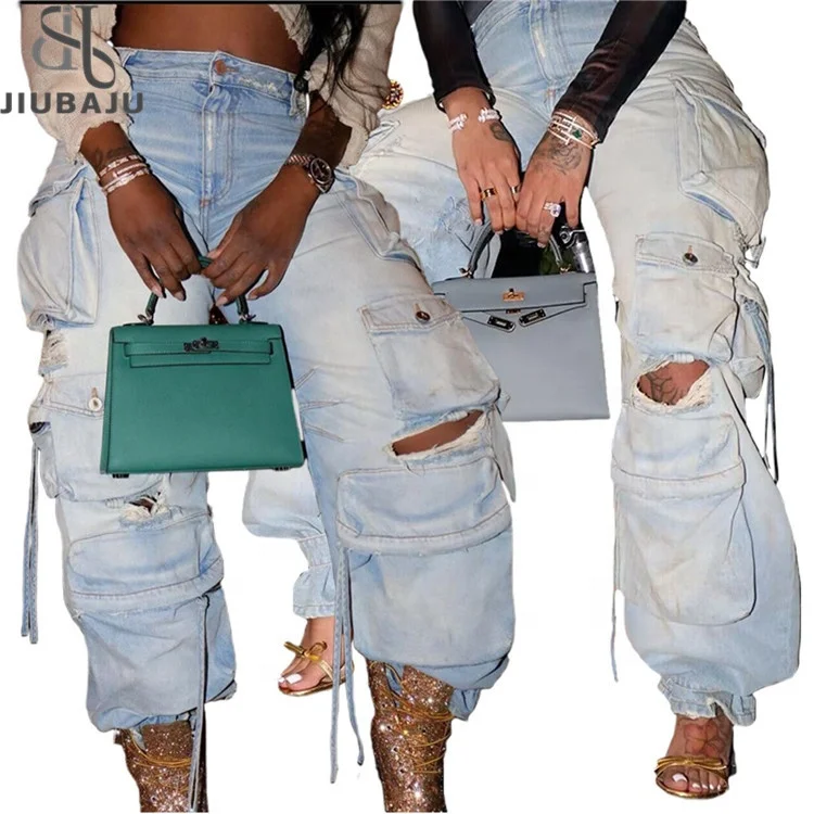 Cargo Pants Women's Fashion High Waist Straight Baggy Jean Aesthetic Multi-Pocket Trousers