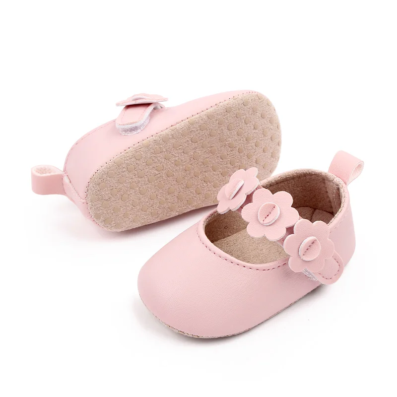 Baby Girl PU Small Leather Shoes Solid Color Small Flower comfort Infants Soft Soled Toddler Shoes supplier