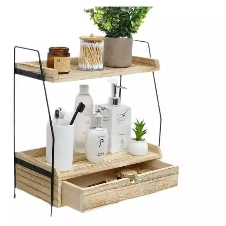 Custom Modern Single Folding Standing Type Metal Organizer 2-Tier Wood Furniture Cabinets Clothing Spices 2-in-1 Double Storage