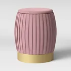 Ottoman Stool Round Reatai Modern Round Pink Flat Velvet Soft-touch Velvet Storage Ottoman Stool Storage Footstool