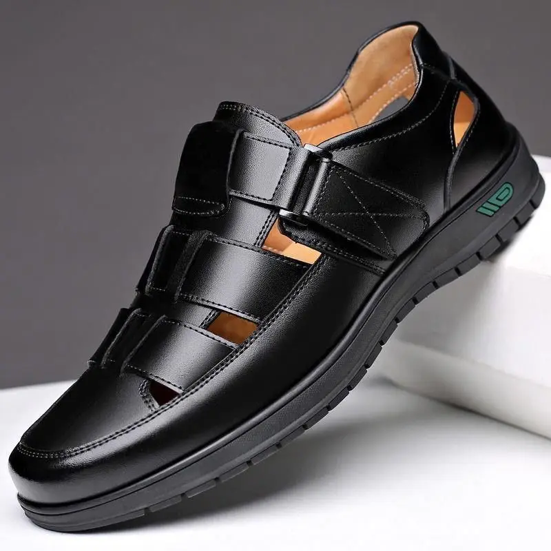 2024 summer new soft leather cave men's shoes men's casual hollow leather shoes soft soled leather sandals