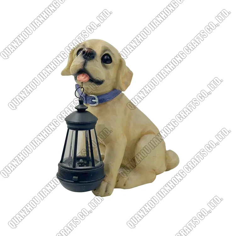 Resin Solar Lights Figurine Statue Home Animal Cute Dog Lawn Decoration Garden Ornament Decor Crafts