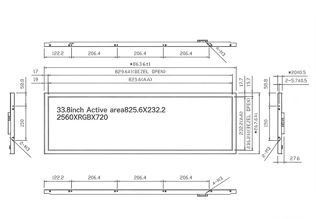 product boe 338 inch 700 nits high brightness display lcd panel rv338fbm n00 2560rgb720 stretched bar digital screens-2