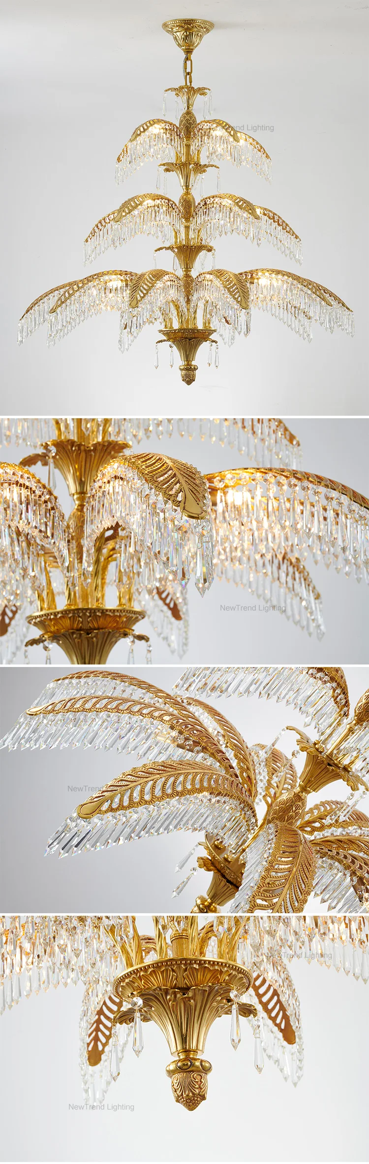 CPL-148 New Product Hotel Lobby Villa Restaurant Indoor Decoration Custom LED Retro Brass Crystal Chandelier details
