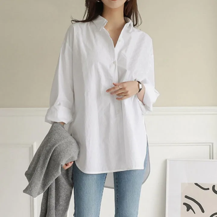 Fashion Denim Blue Shirts Women's Asymmetrical Blouse Casual Long Sleeve Blusas Female Button Down Tunic Loose Top supplier