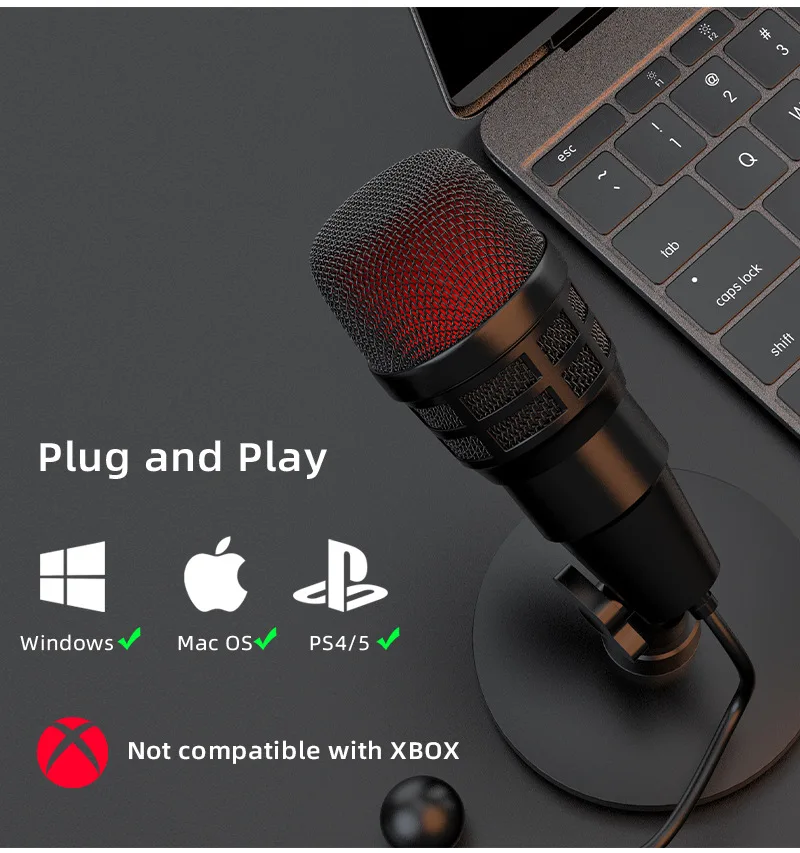 computer live broadcast noise reduction recording e-sports RGB capacitor USB microphone cross-border pure English